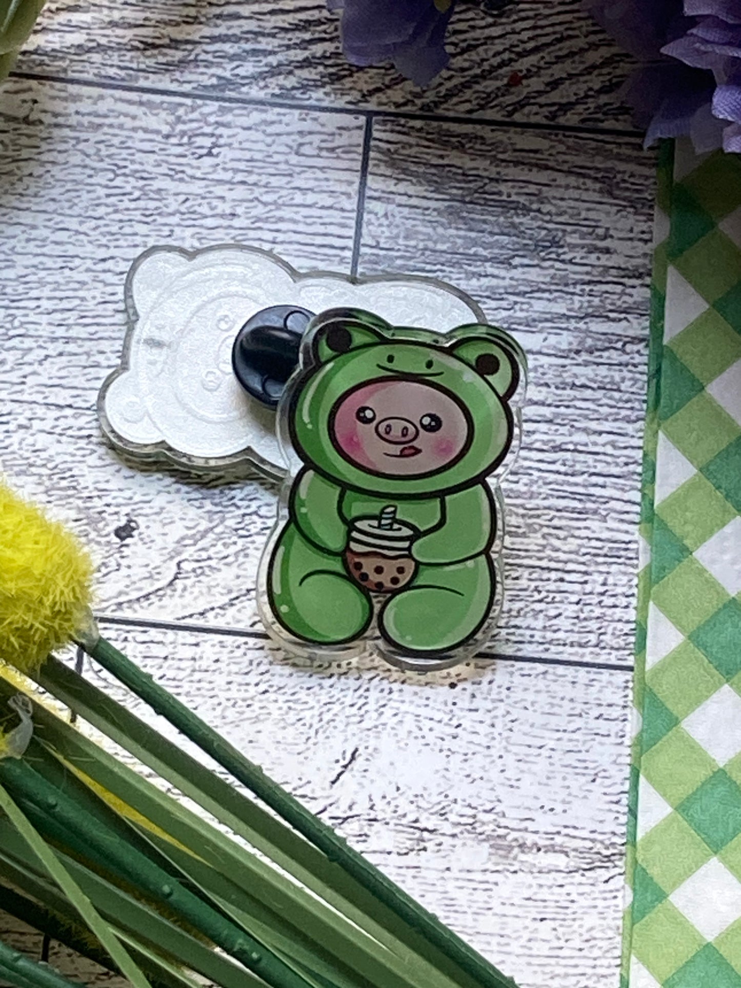 Piggy in frog costume PINS