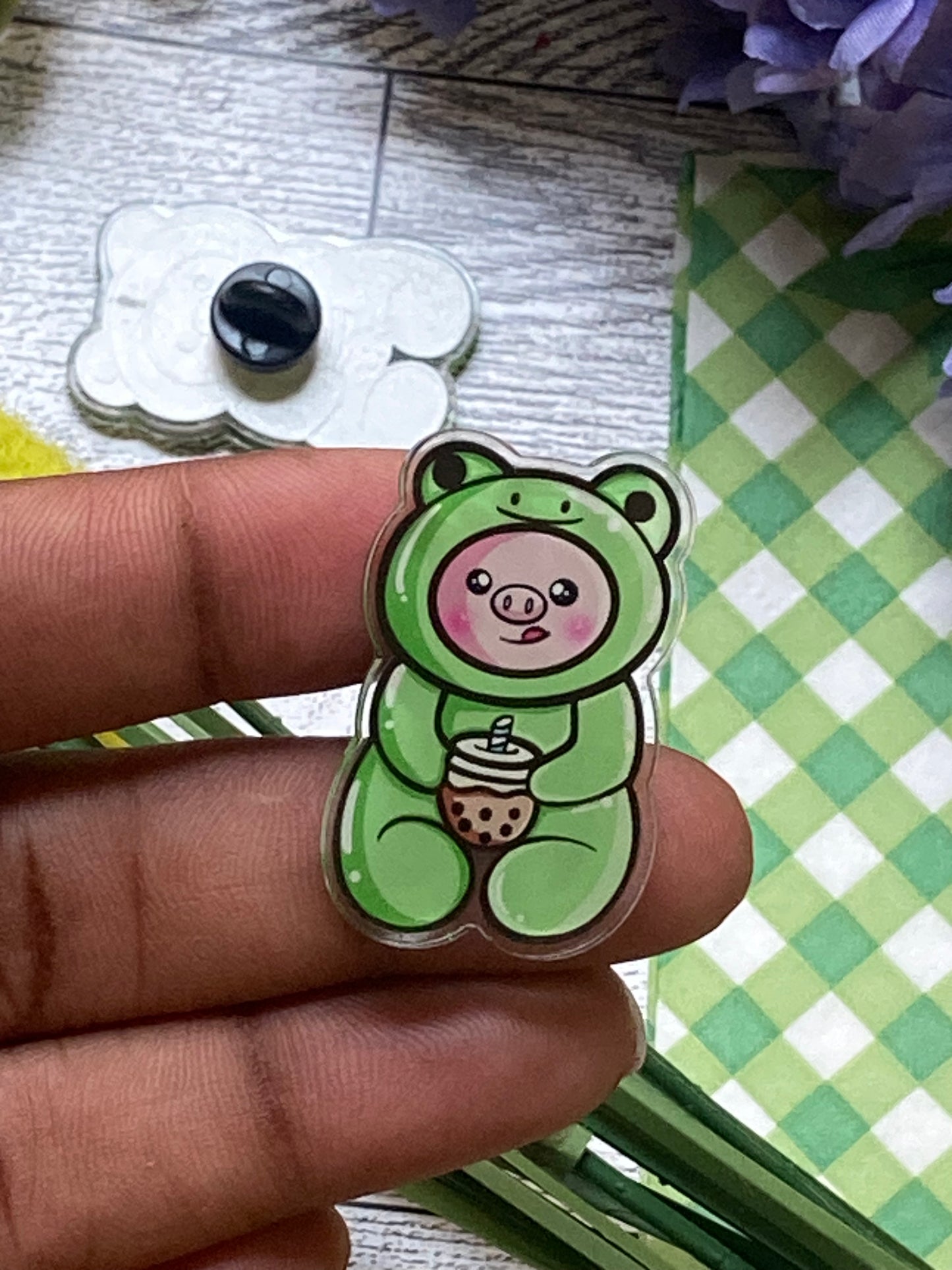 Piggy in frog costume PINS